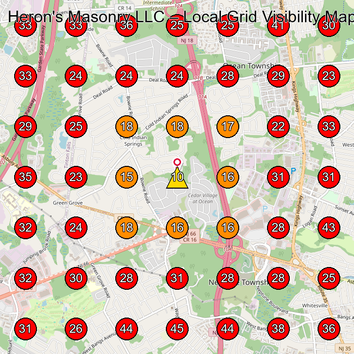 Heron's Masonry LLC GeoGrid visibility map for Masonry Contractor in Lincroft